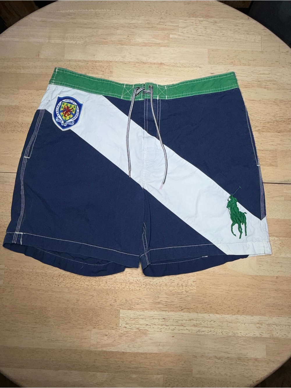Vintage Polo Ralph Lauren Big Pony Colorblock Swim Trunks Mens Large Blue Green